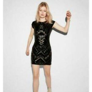 Express Art Deco Black and Gold Sequin Dress